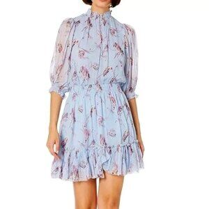 Joie Shima Silk Chiffon Mini Dress Blue Size S